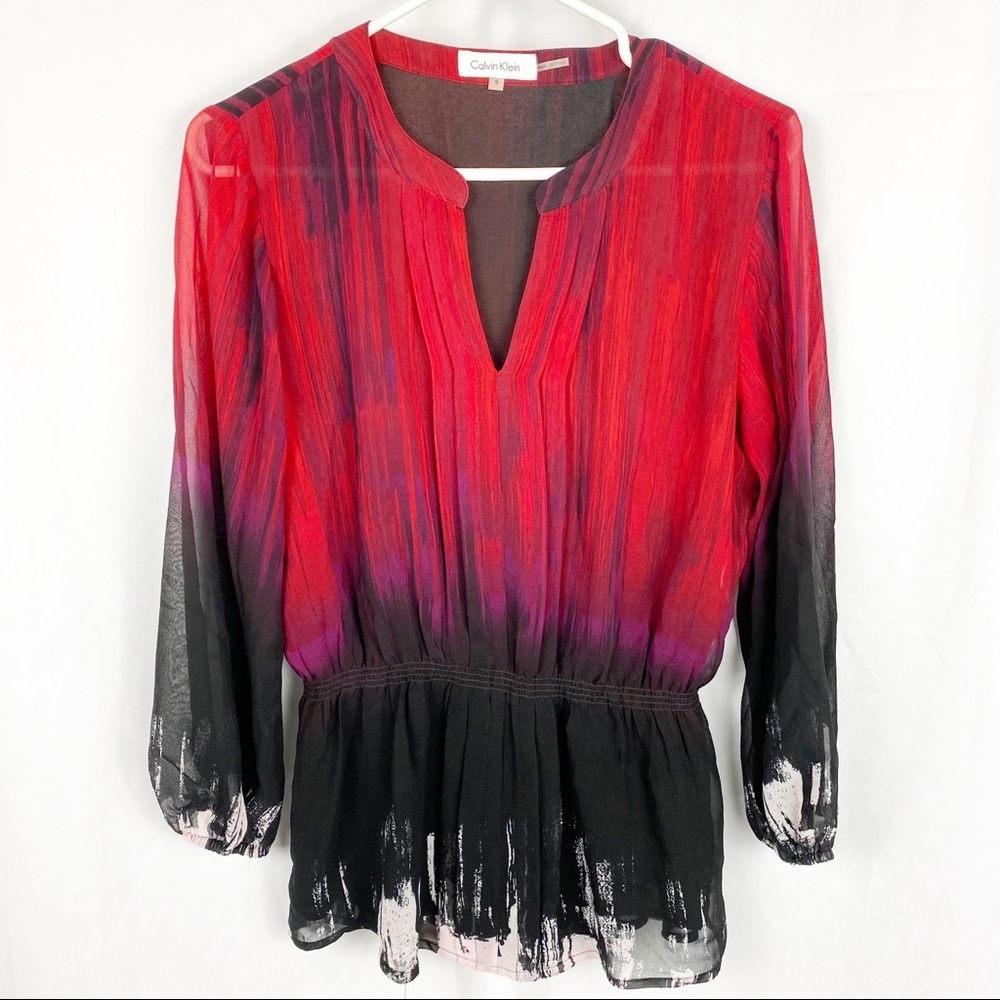 CALVIN KLEIN Red to Black Ombré Blouse